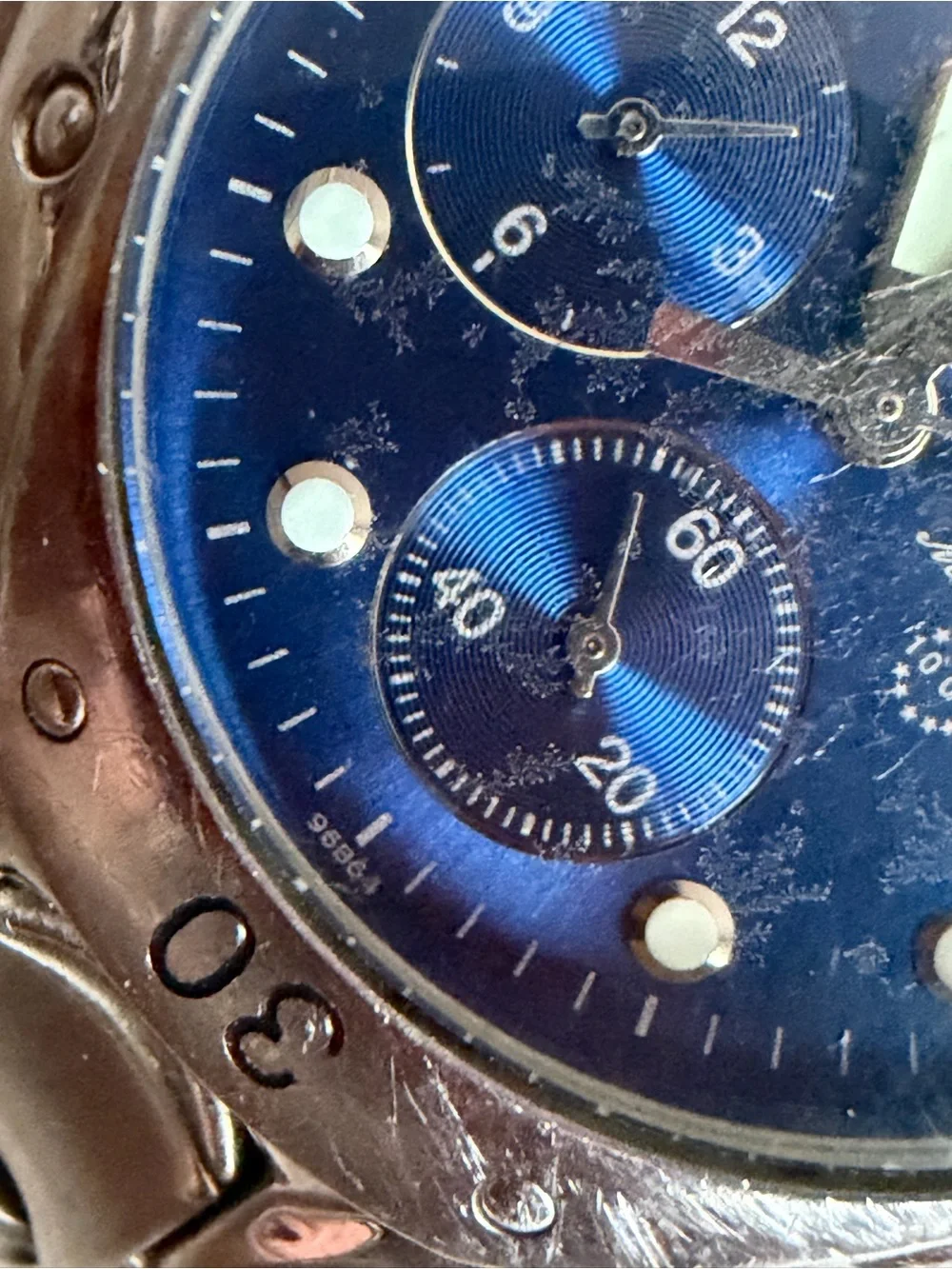 2002 Bulova 96B64 Marine Star Blue DialChronograph Date 100m 38mm
